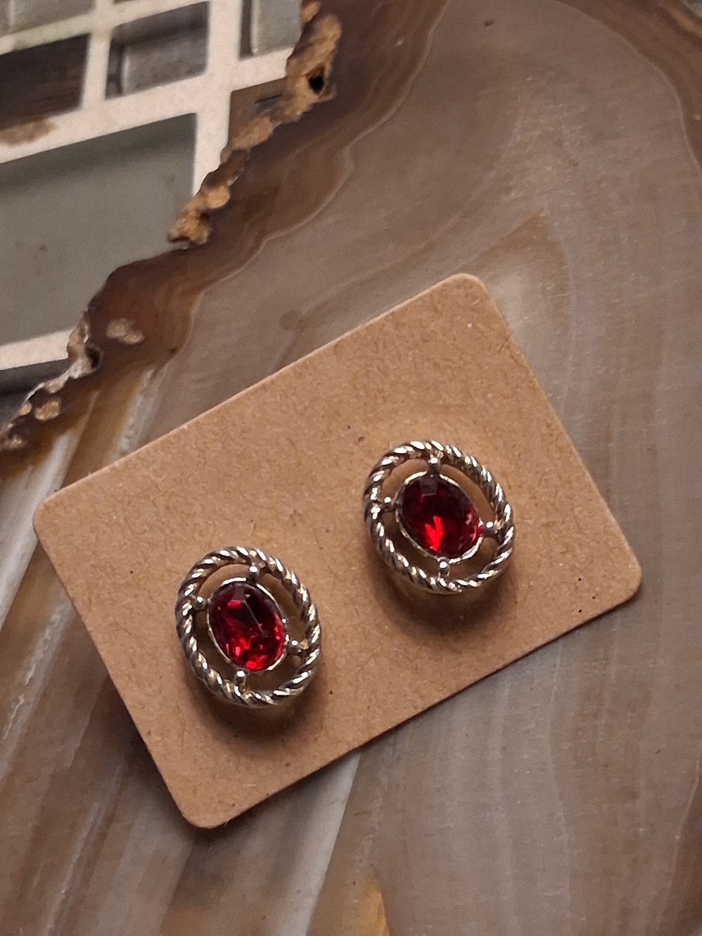 Classic Gold-Tone Red Gemstone Stud Earrings